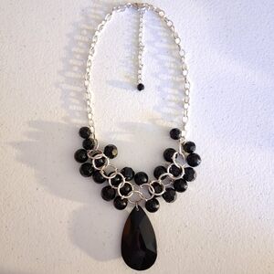 Black And Silver Tone Beaded Pendant Necklace